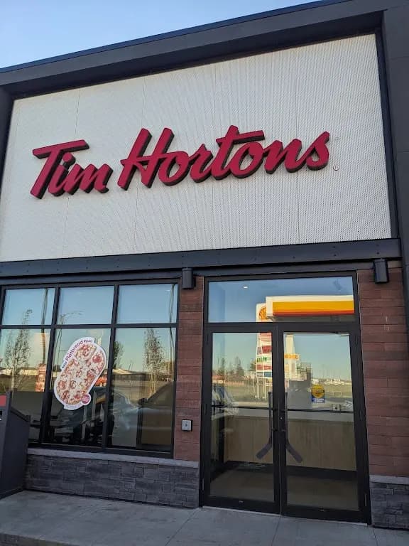 Tim Hortons storefront and interior at 410 - 7 Ave E, Bow Island, AB