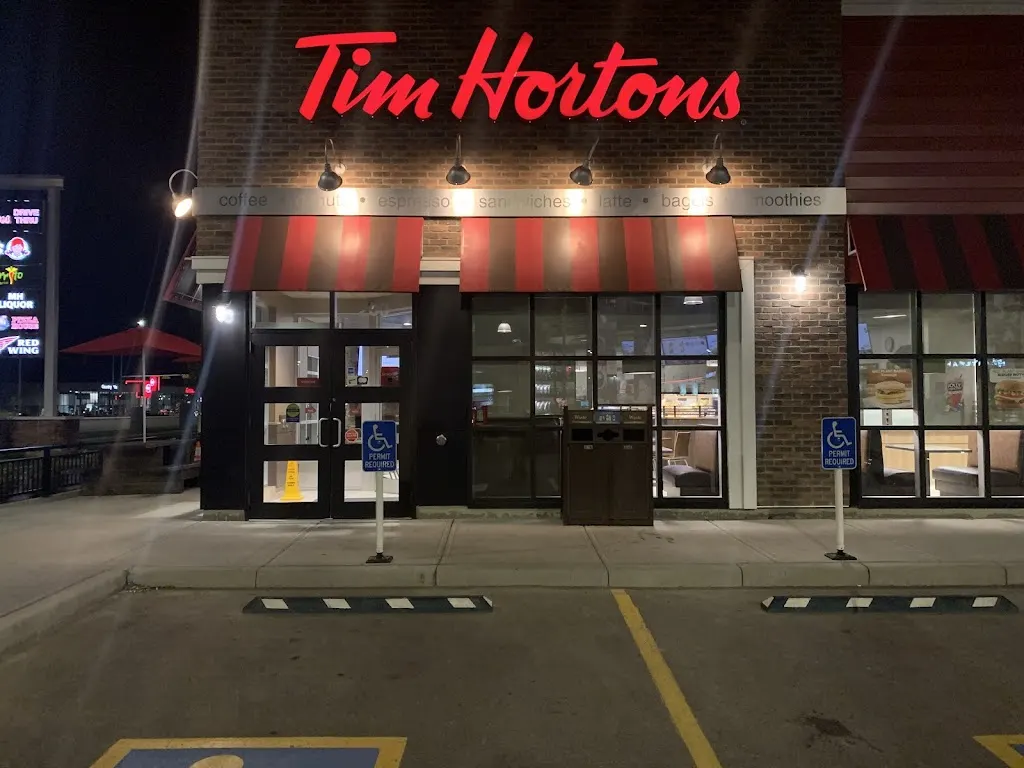 Tim Hortons storefront and interior at 2550 Country Hills Blvd, Calgary, AB