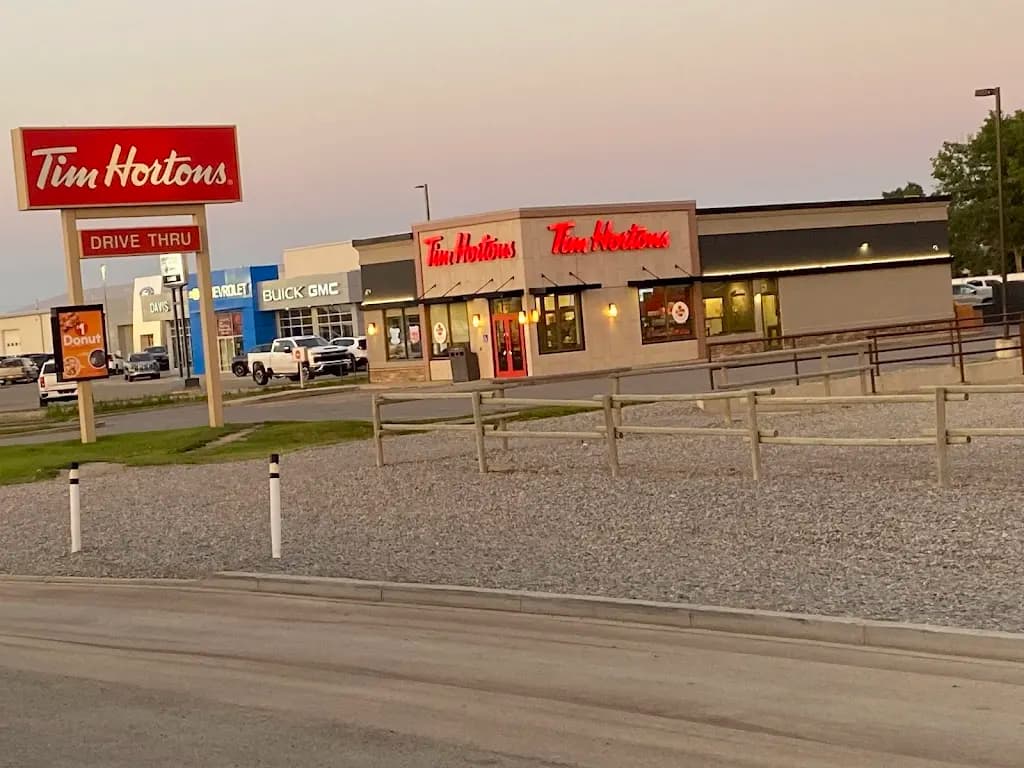 Tim Hortons storefront and interior at 29 Alberta Rd, Claresholm, AB