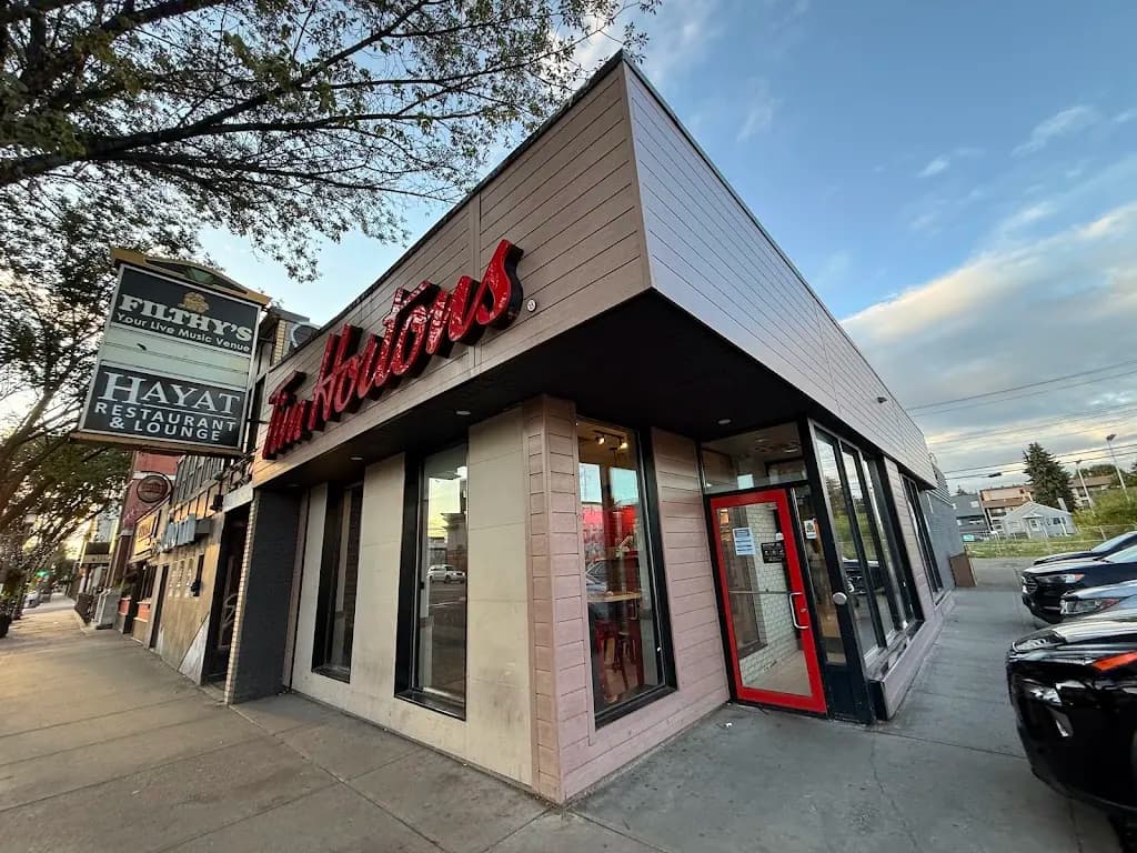 Tim Hortons storefront and interior at 10519 82 Avenue Northwest, Edmonton, AB