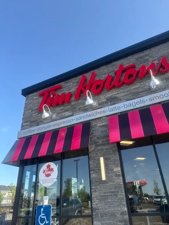 Tim Hortons storefront and interior at 361 Allard Blvd Sw, Edmonton, AB