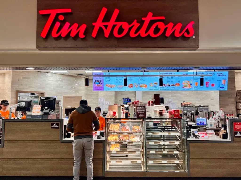 Tim Hortons storefront and interior at 1045 Katz Group - Rexall Centre Of Pharmacy And Health Research, Edmonton, AB