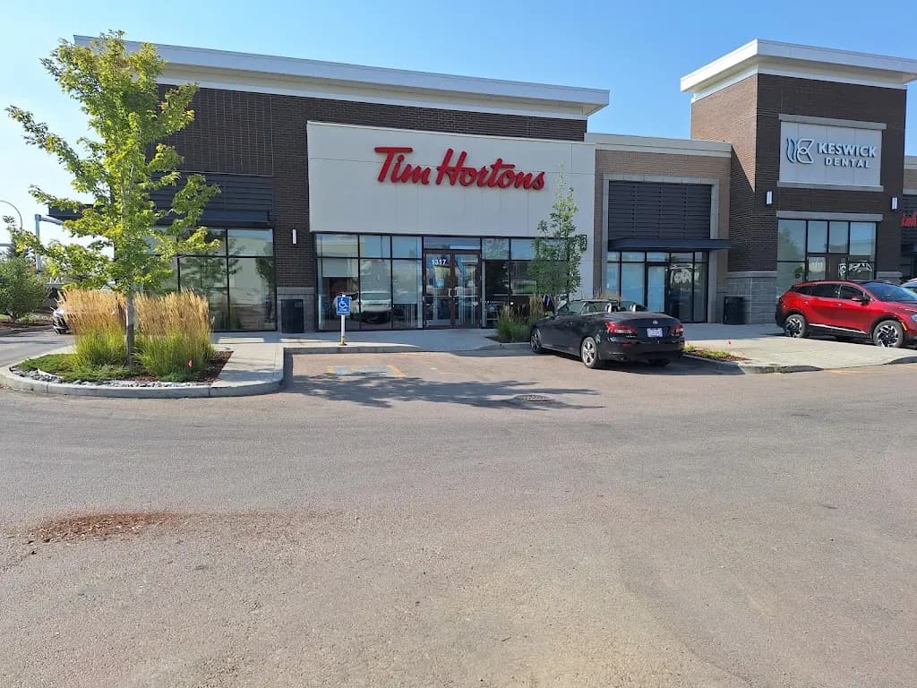 Tim Hortons storefront and interior at 1317 175th Street, Edmonton, AB