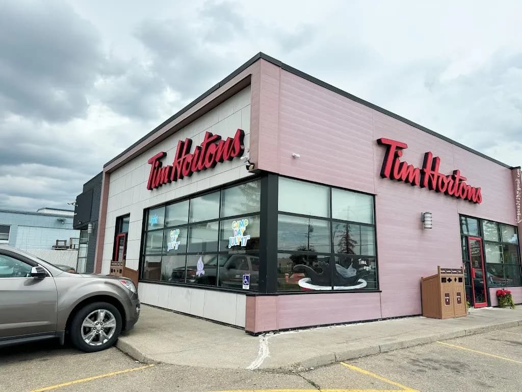 Tim Hortons storefront and interior at 8555 Argyll Rd Nw, Edmonton, AB