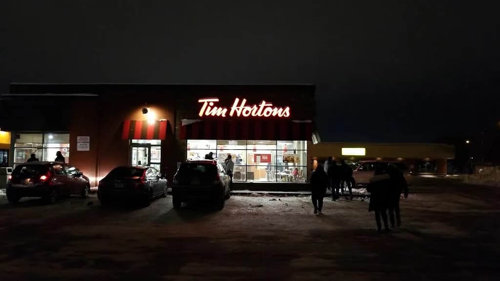 Tim Hortons storefront and interior at 12996 50th St, Edmonton, AB