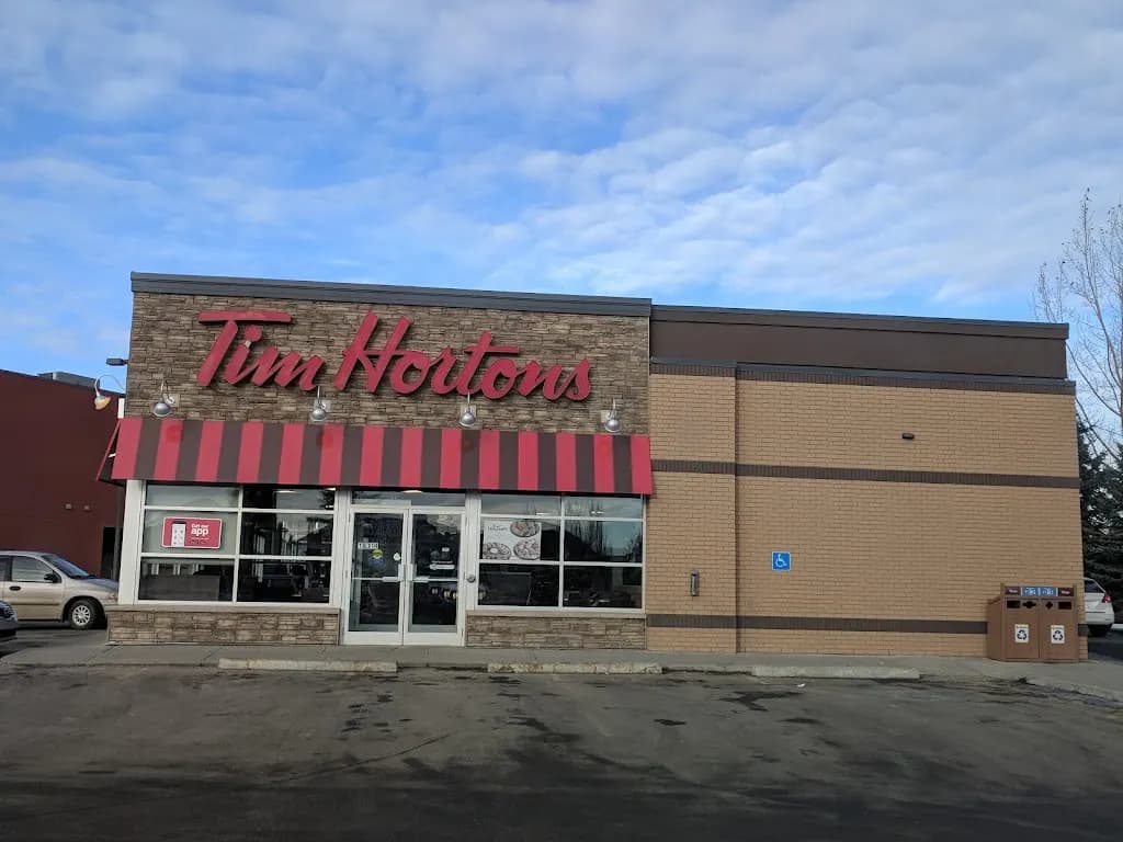 Tim Hortons storefront and interior at 18314 Lessard Rd, Edmonton, AB