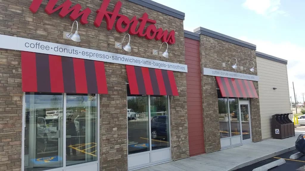 Tim Hortons storefront and interior at 21458 115 Ave Nw, Edmonton, AB