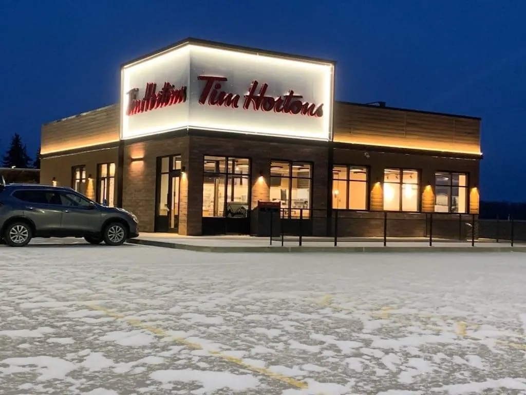 Tim Hortons storefront and interior at 3801 51st Ave, High Prairie, AB