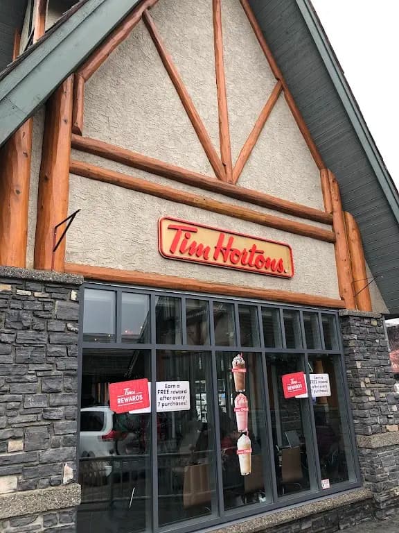 Tim Hortons storefront and interior at 611 Patricia St, Jasper, AB