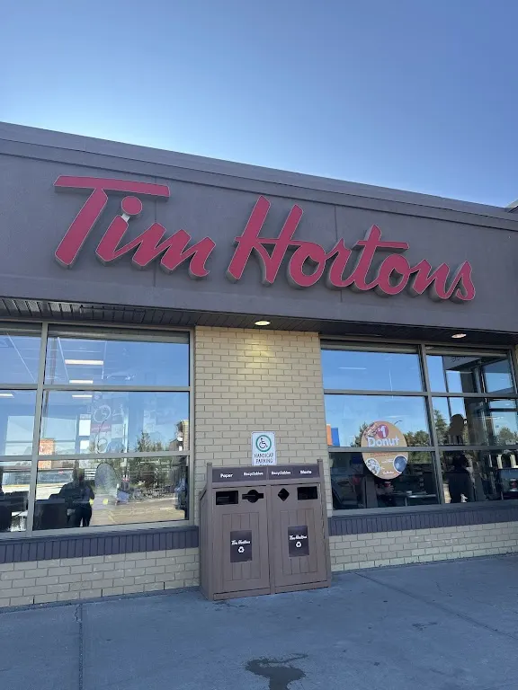 Tim Hortons storefront and interior at 5203 Discovery Way, Leduc, AB