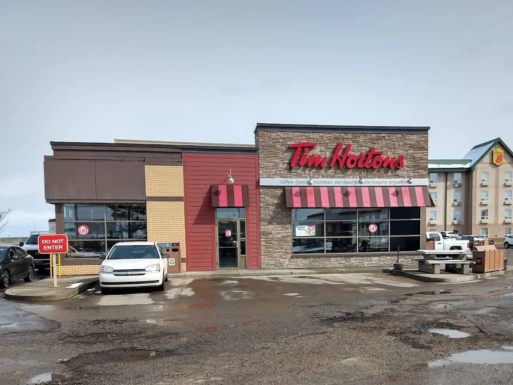 Tim Hortons storefront and interior at 8002 Sparrow Crescent, Leduc, AB