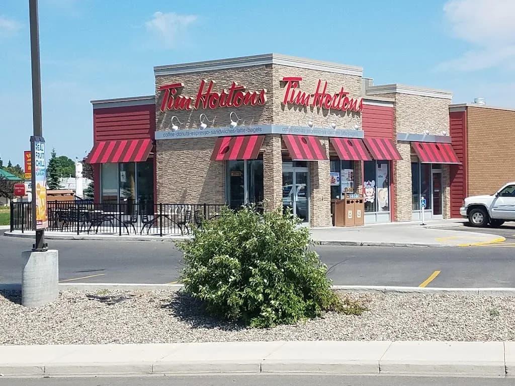Tim Hortons storefront and interior at 411 Mayor Magrath Dr. North, Lethbridge, AB