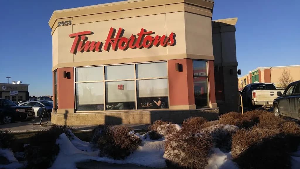 Tim Hortons storefront and interior at 2953 26th Ave North, Lethbridge, AB