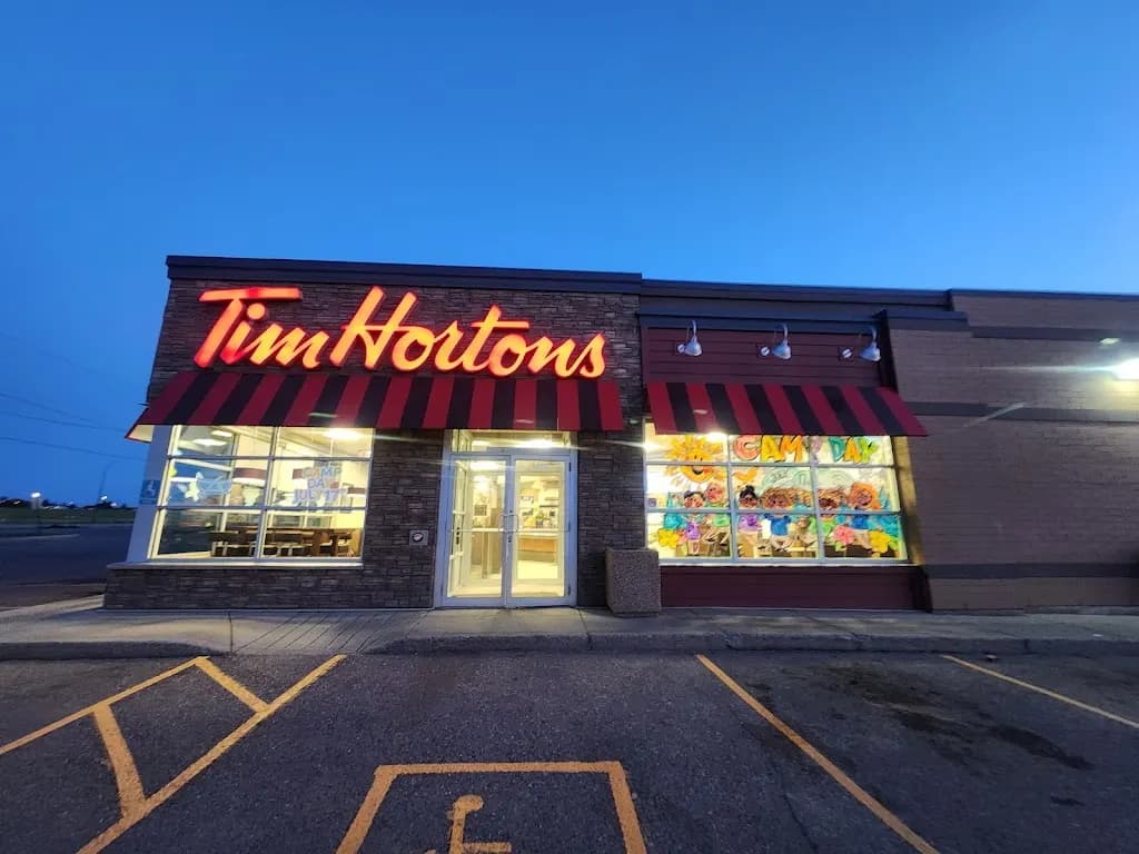 Tim Hortons storefront and interior at 1475 Highway Ave Se, Redcliff, AB