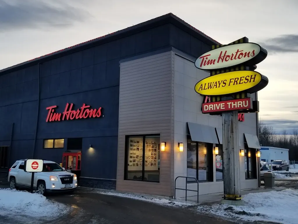 Tim Hortons storefront and interior at 4809 51 Ave, Chetwynd, BC