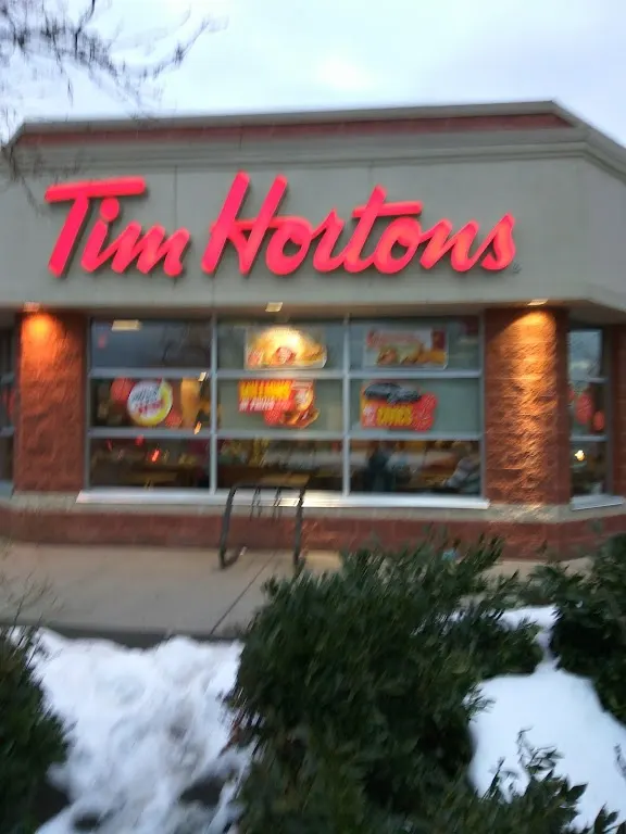 Tim Hortons storefront and interior at 46345 Yale Rd, Chilliwack, BC