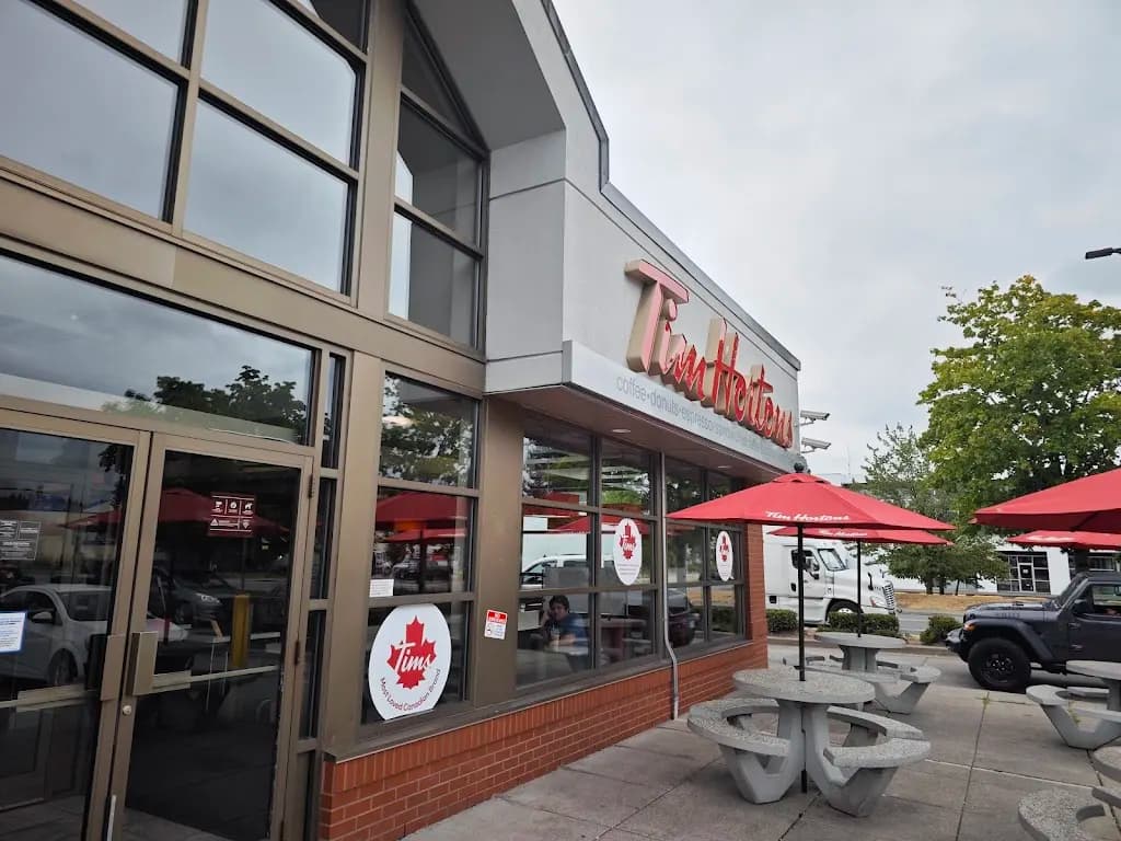Tim Hortons storefront and interior at 1450 United Blvd, Coquitlam, BC