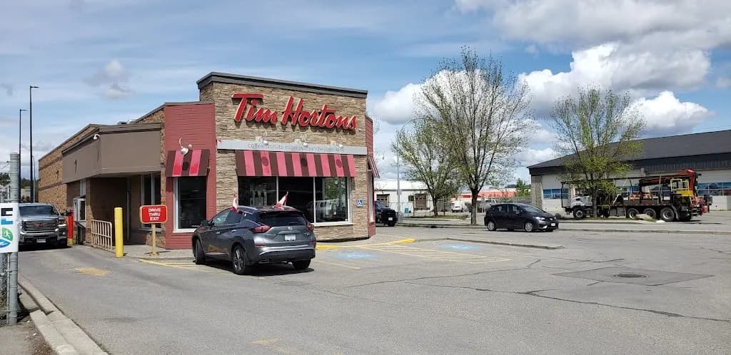 Tim Hortons storefront and interior at 1875 Cranbrook St N, Cranbrook, BC