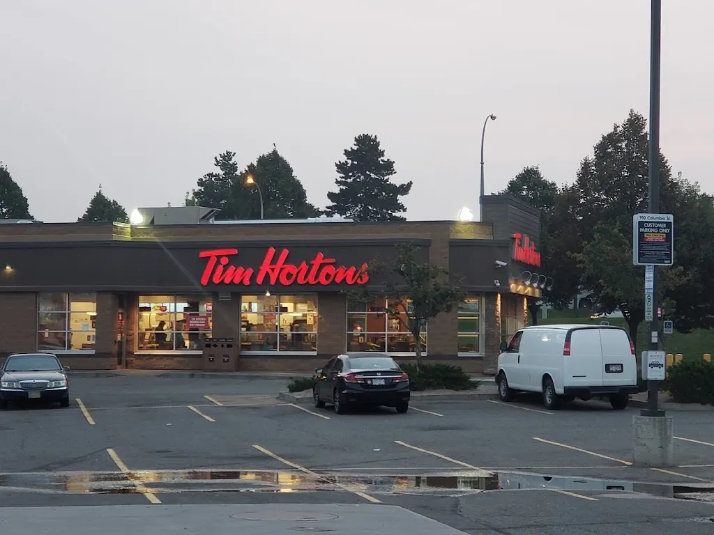 Tim Hortons storefront and interior at 910 Columbia St W, Kamloops, BC