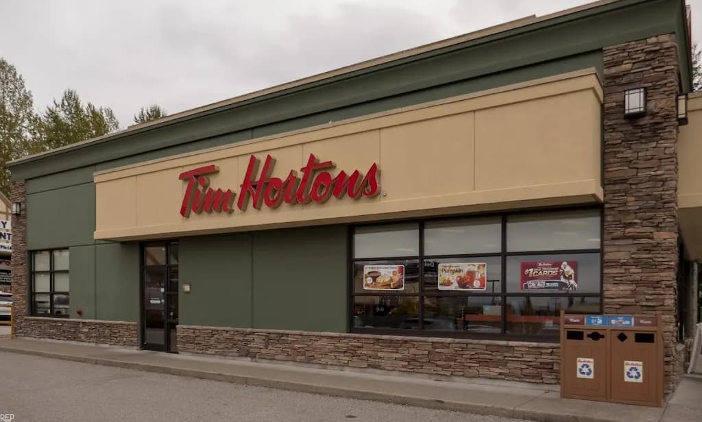 Tim Hortons storefront and interior at 6036 Glover Rd Unit 6015, Langley, BC