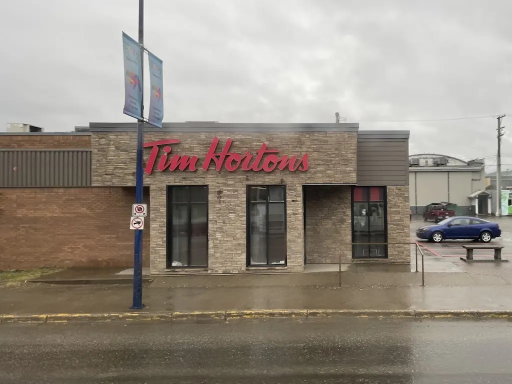Tim Hortons storefront and interior at 382 Front St, Quesnel, BC