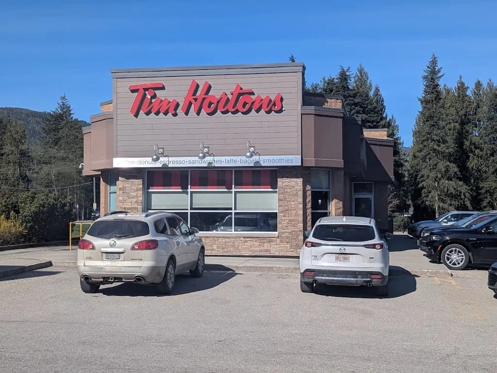 Tim Hortons storefront and interior at 814 Trans Canada Highway, Sicamous, BC