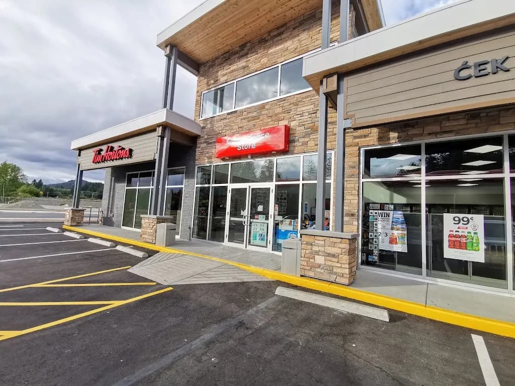 Tim Hortons storefront and interior at 6080 Sooke Rd, Sooke, BC