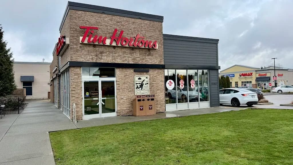 Tim Hortons storefront and interior at 12467 88th Ave, Surrey, BC