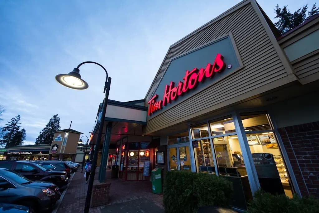 Tim Hortons storefront and interior at 16033 108th Ave, Surrey, BC
