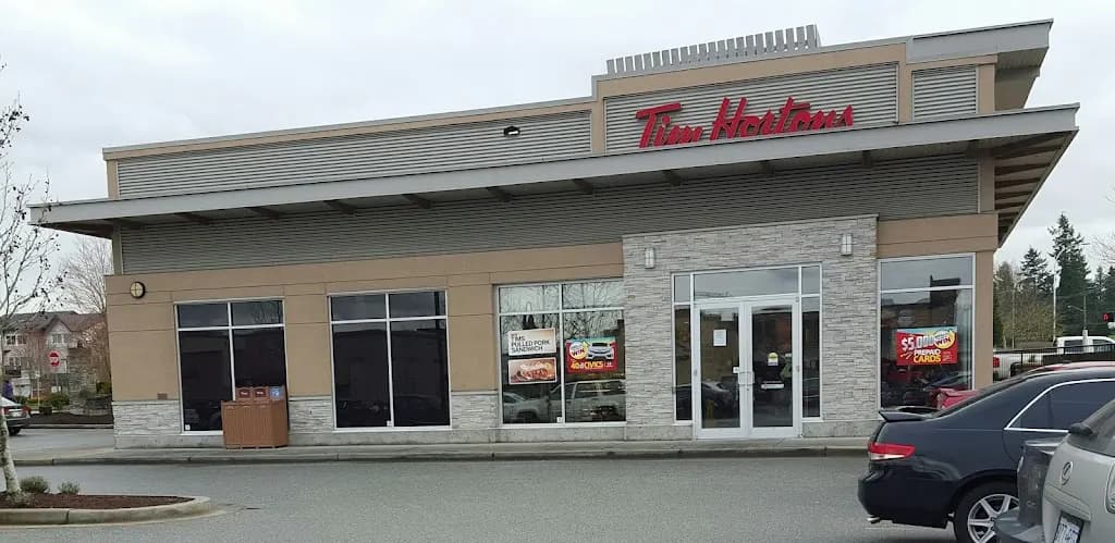 Tim Hortons storefront and interior at 16141 24th Ave, Surrey, BC