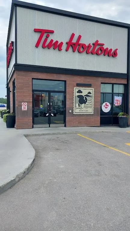 Tim Hortons storefront and interior at 20 Birkett Way, Navin, MB