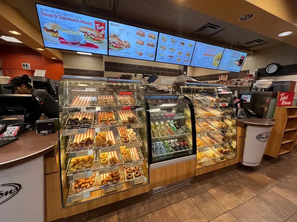 Tim Hortons storefront and interior at 1848 Main St, Winnipeg, MB