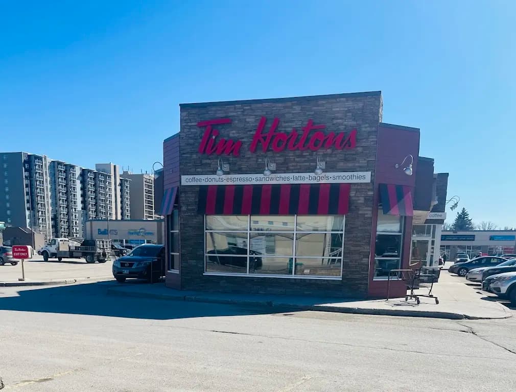Tim Hortons storefront and interior at 3296 Portage Ave, Winnipeg, MB