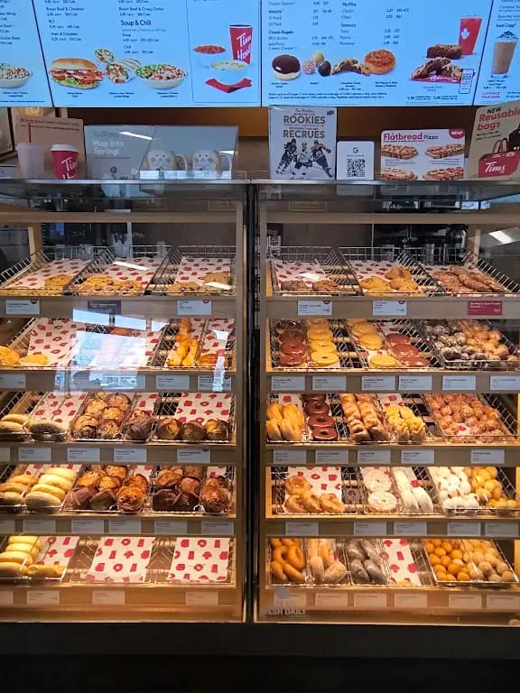 Tim Hortons storefront and interior at 577 Saint Peter Ave, Bathurst, NB