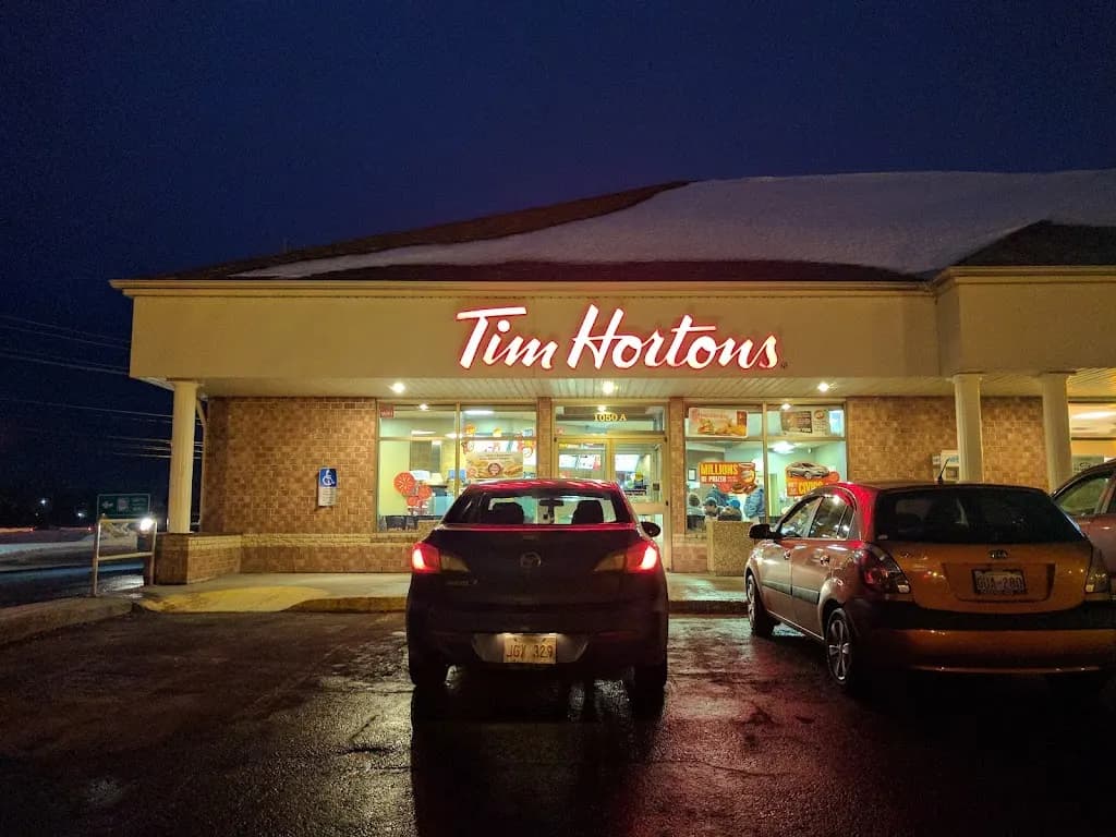 Tim Hortons storefront and interior at 1050 Douglas Ave, Fredericton, NB