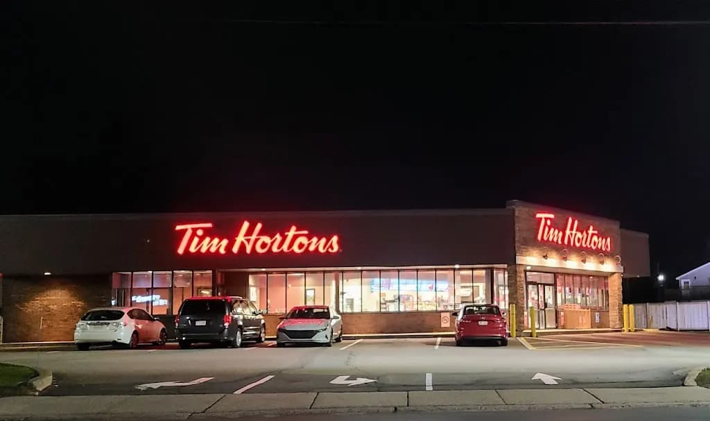 Tim Hortons storefront and interior at 327 Elmwood Rd, Moncton, NB