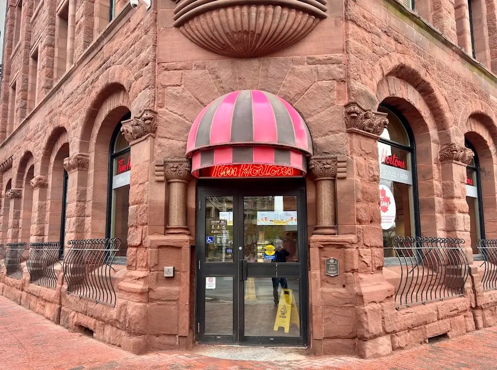 Tim Hortons storefront and interior at 721 Main Street, Moncton, NB