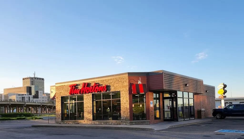 Tim Hortons storefront and interior at 199 Hillyard St, Saint John, NB
