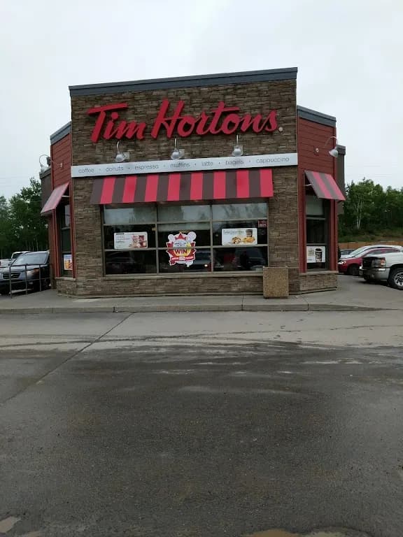 Tim Hortons storefront and interior at 8 Trans Canada Highway, Bishops Falls, NL
