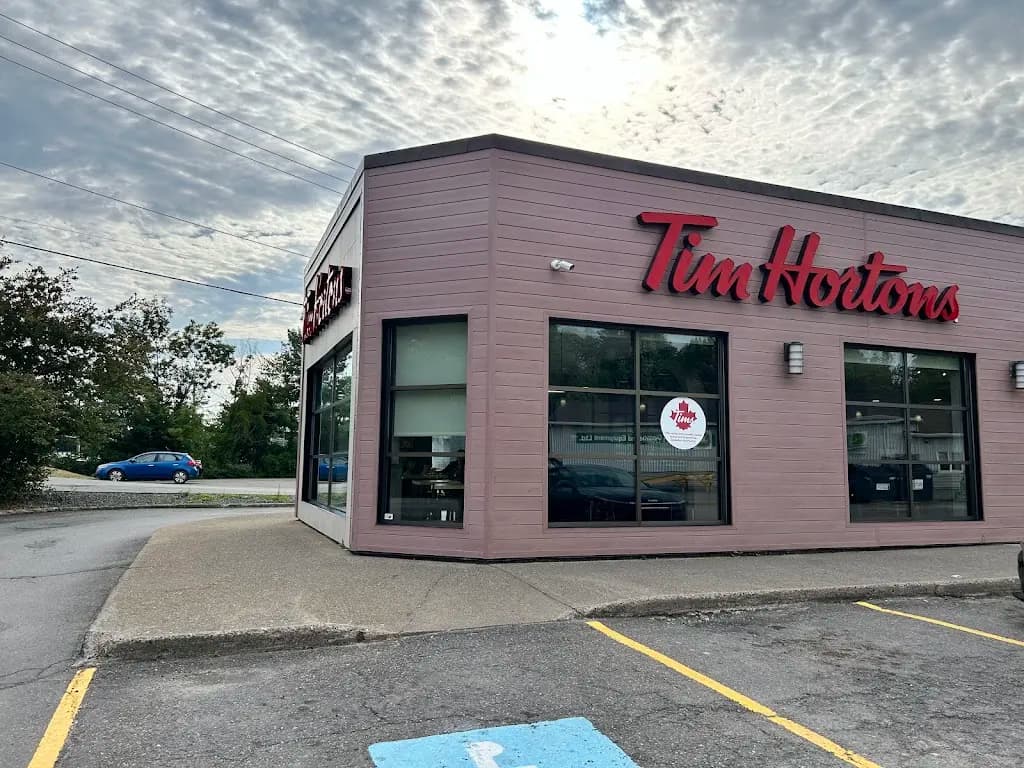 Tim Hortons storefront and interior at 34 Main St, Antigonish, NS