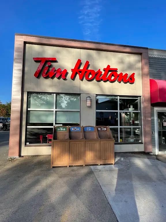Tim Hortons storefront and interior at 193 Commercial St, Berwick, NS