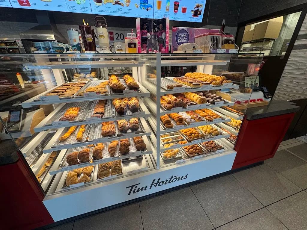 Tim Hortons storefront and interior at 244 Dominion St, Bridgewater, NS