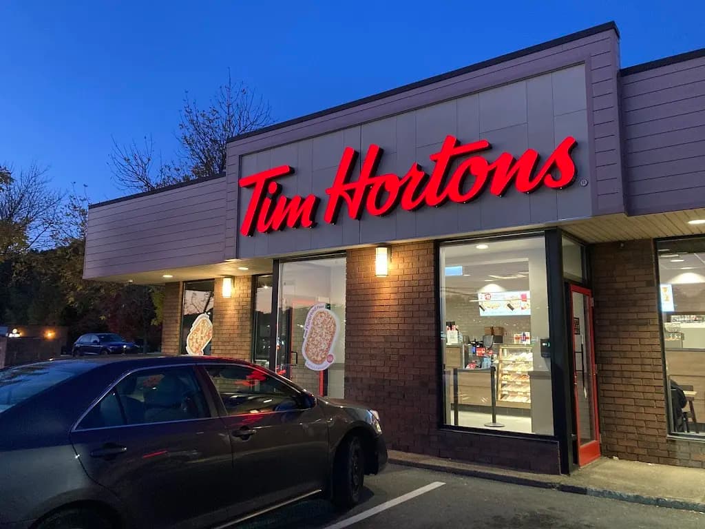 Tim Hortons storefront and interior at 464 Lahave St, Bridgewater, NS