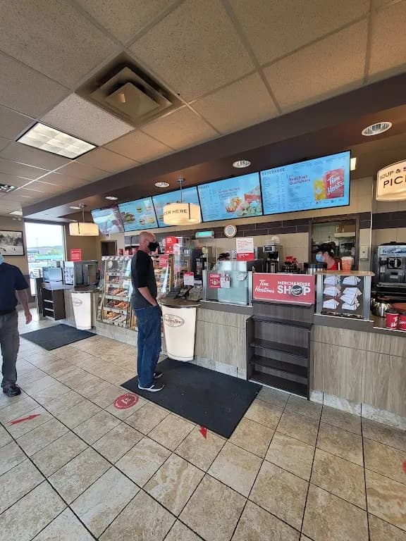Tim Hortons storefront and interior at 170 Bristol Ave, Liverpool, NS