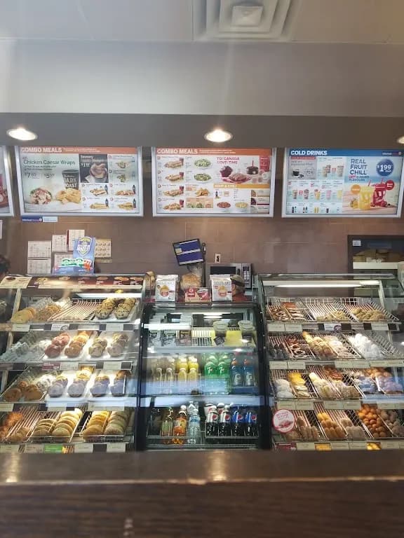 Tim Hortons storefront and interior at 42 Main St, Springhill, NS