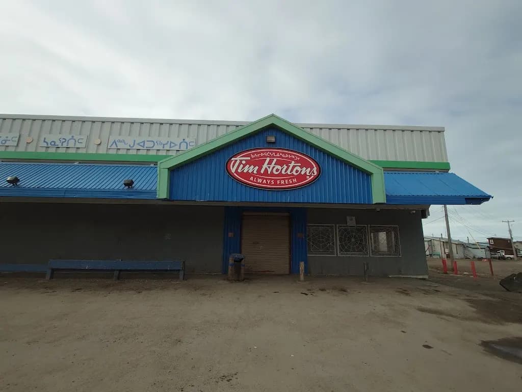 Tim Hortons storefront and interior at 1000 Kangut/inuksugait Plaza, Iqaluit, NU