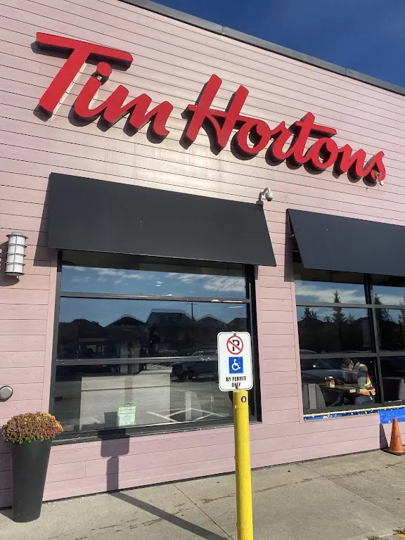 Tim Hortons storefront and interior at 87 Middlecote Dr, Ajax, ON