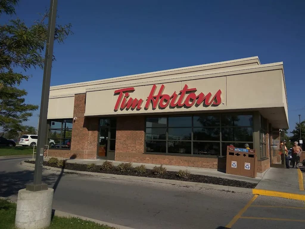 Tim Hortons storefront and interior at 2 Quarry Ridge Rd, Barrie, ON
