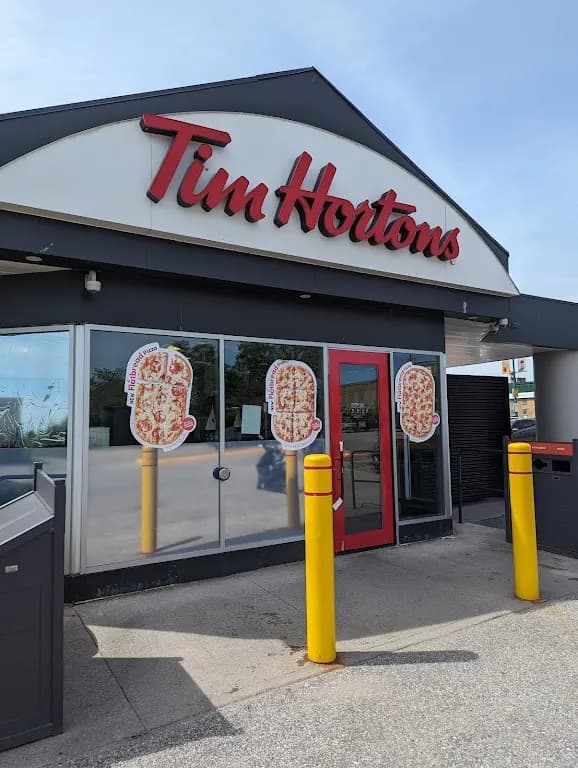Tim Hortons storefront and interior at 80 Bradford St, Barrie, ON