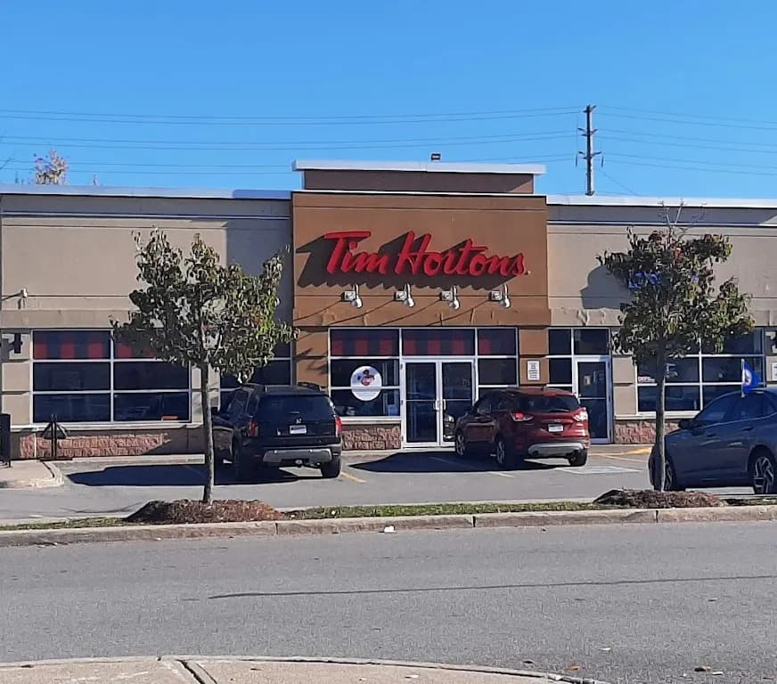 Tim Hortons storefront and interior at 563 Essa Rd, Barrie, ON